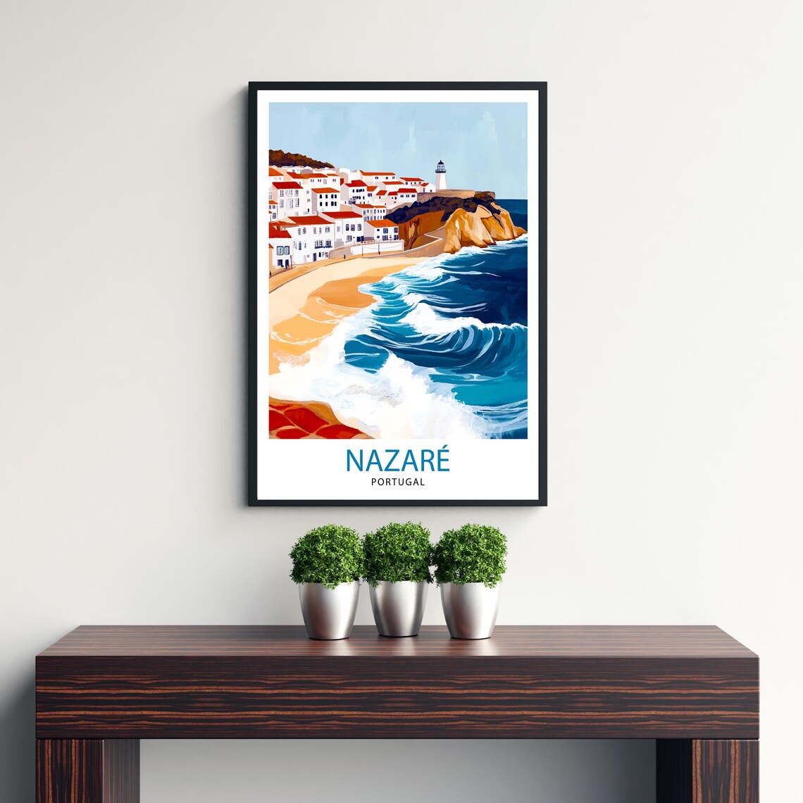 Nazare Portugal Big Wave Surf Fishing Town Coast Village Art Poster - Image 3