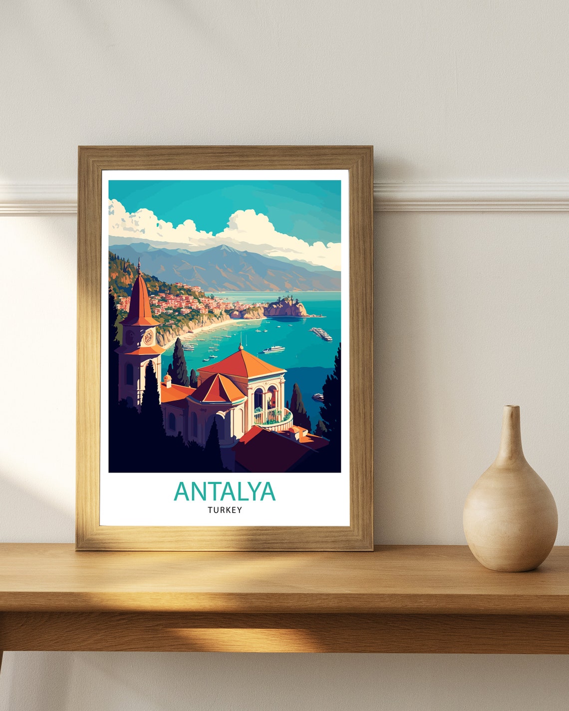 Antalya Turkey Bay Bell Tower Seaside Resort View Travel Poster - Image 3