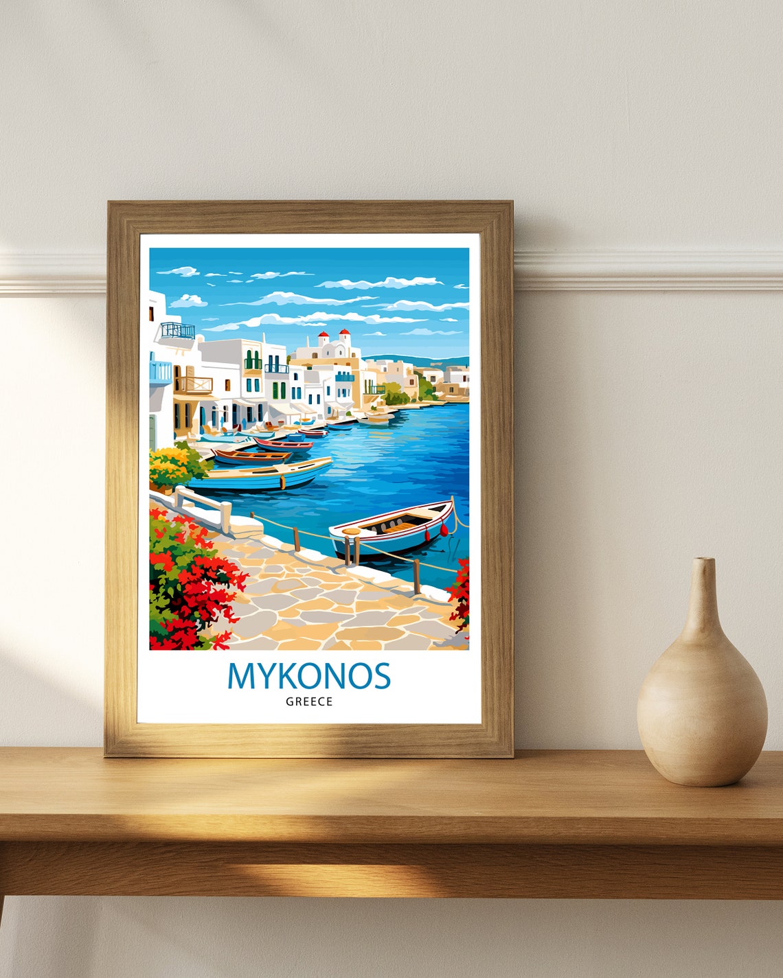 Mykonos Waterfront Whitewashed Town Boats Greek Island Poster - Image 3