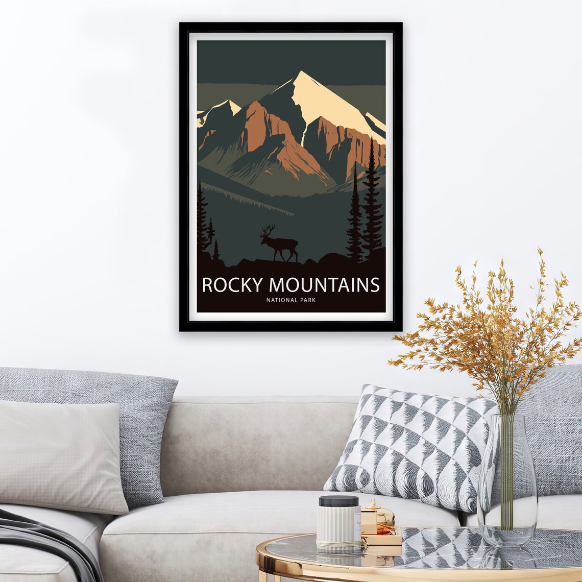 Rocky Mountains National Park Elk Silhouette Peak Sunset Poster - Image 2
