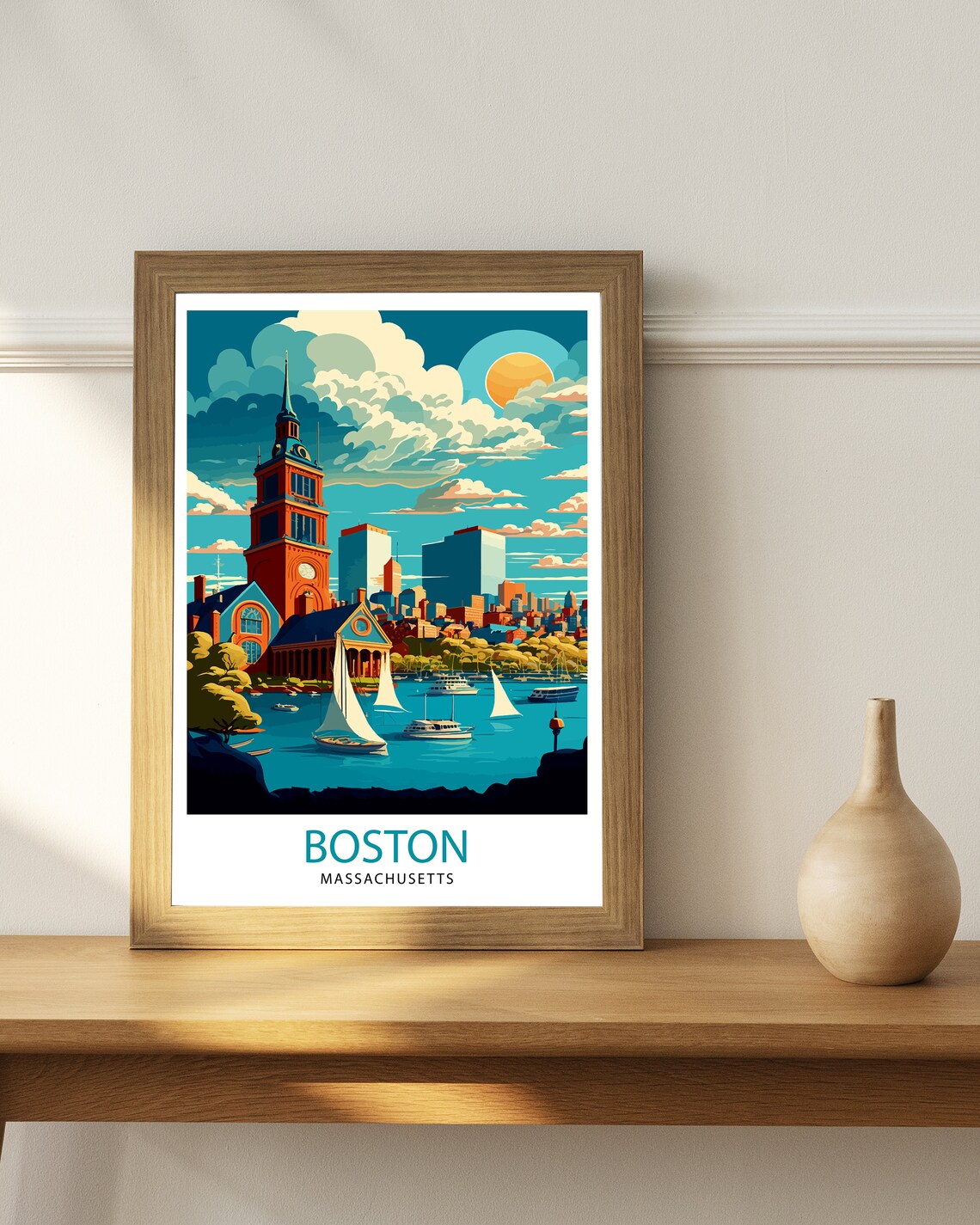 Boston Travel Poster, Boston Massachusetts Cityscape - Image 2