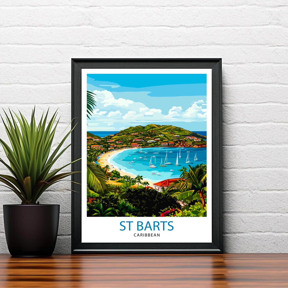 St Barts Caribbean Tropical Beach Bay Sailboats Travel Poster - Image 2