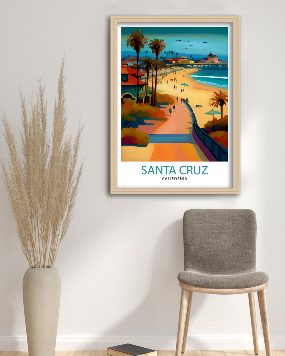 Santa Cruz California Beach Boardwalk Pier Golden Sunset Poster - Image 3