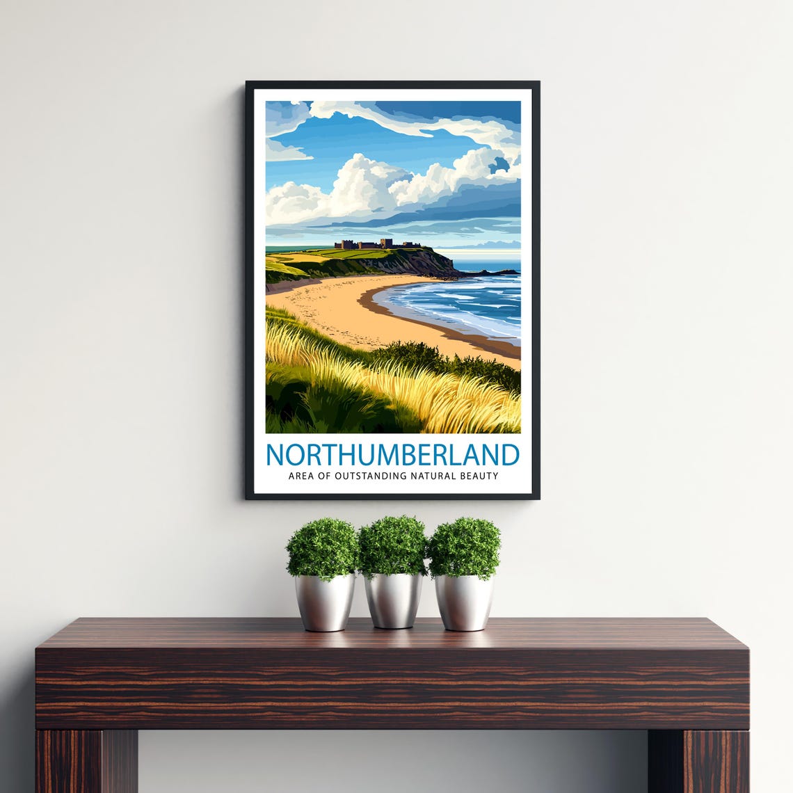 Northumberland England Coastal Beach Castle Vintage Travel Poster - Image 3