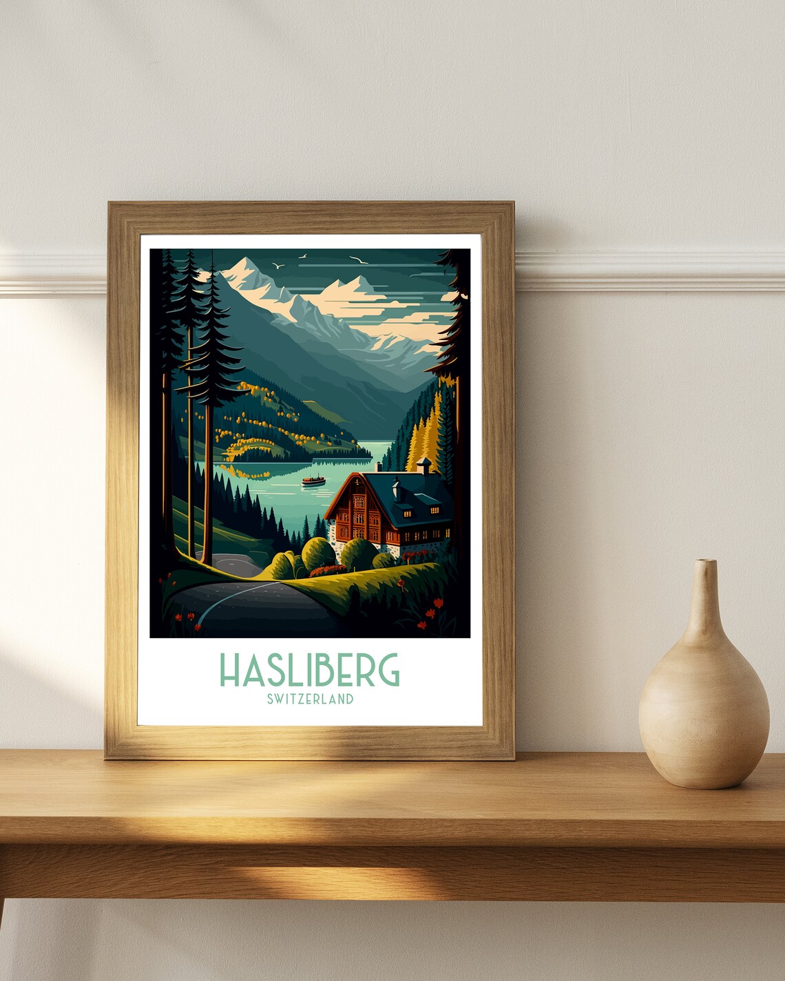 Hasliberg Switzerland Lake Chalet Alpine Retro Travel Poster - Image 2