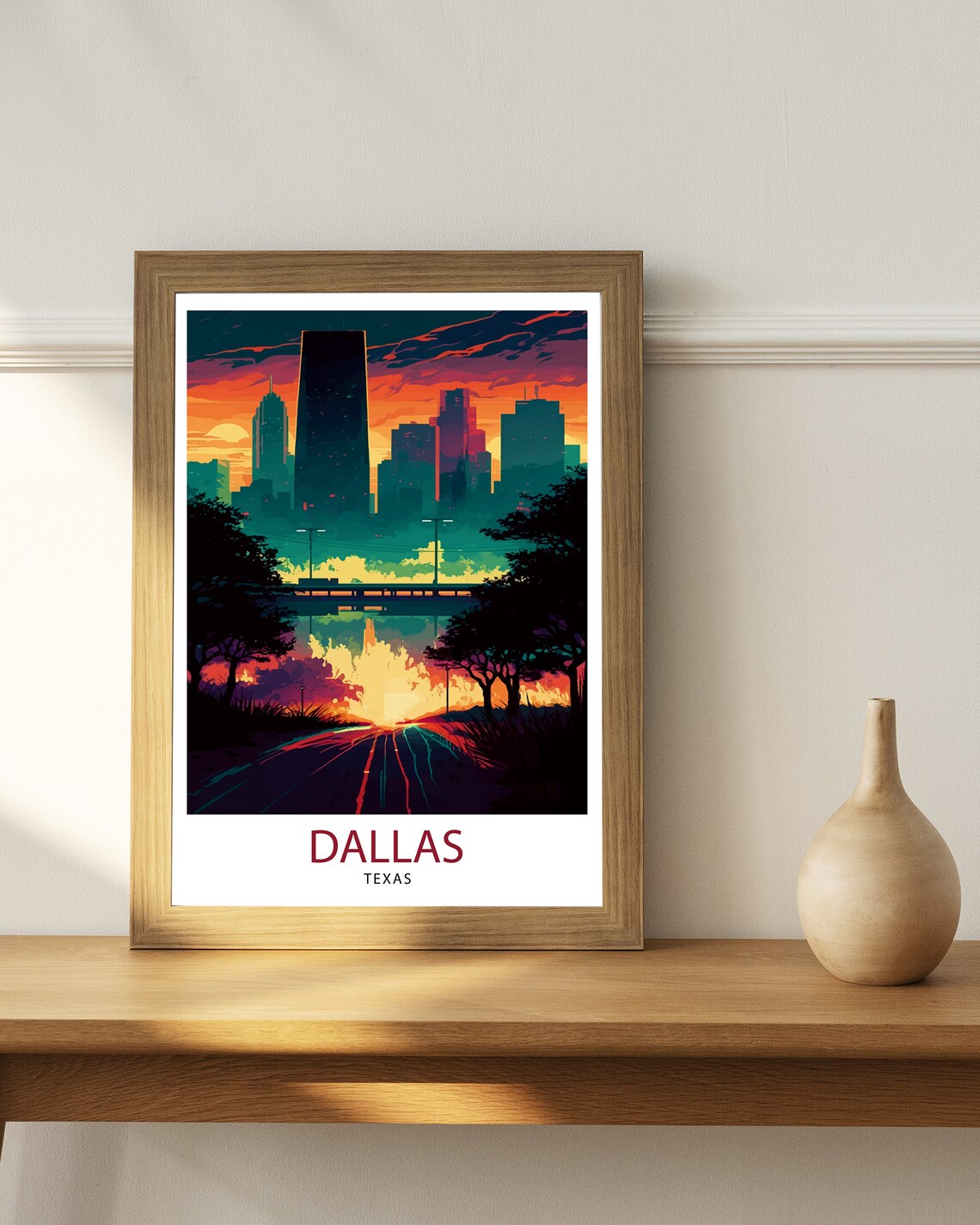 Dallas Texas Sunset Downtown Skyline Neon Cityscape Travel Poster - Image 3