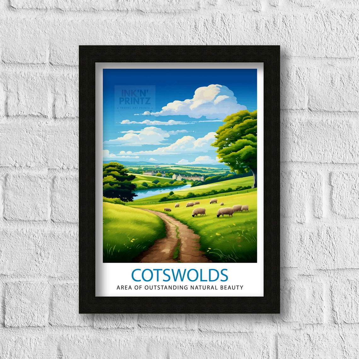 Cotswolds England Sheep Grazing Meadow Hills Travel Beautiful Poster - Image 3