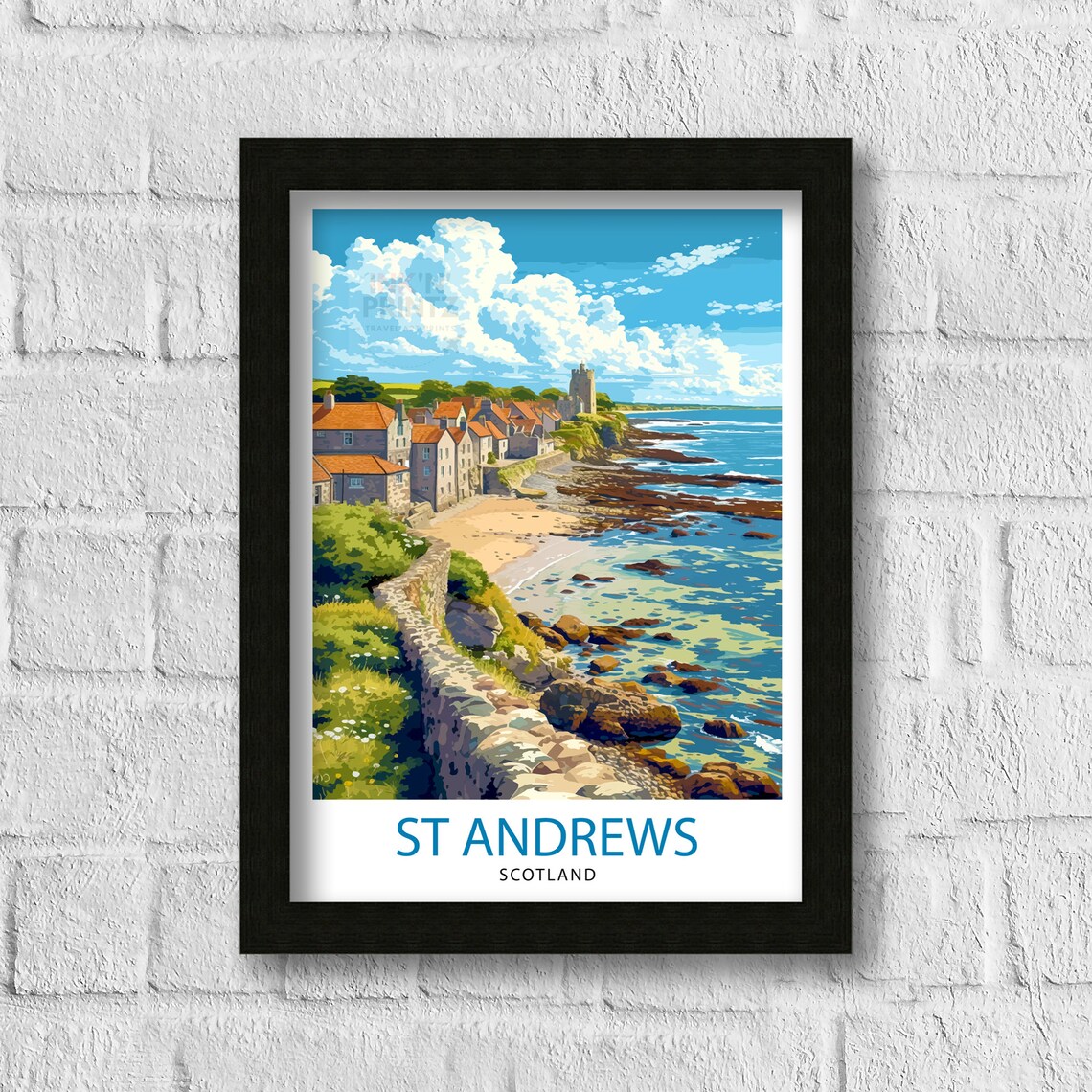 St Andrews Scotland Coastal Town Beach Rocky Shore Travel Poster - Image 3