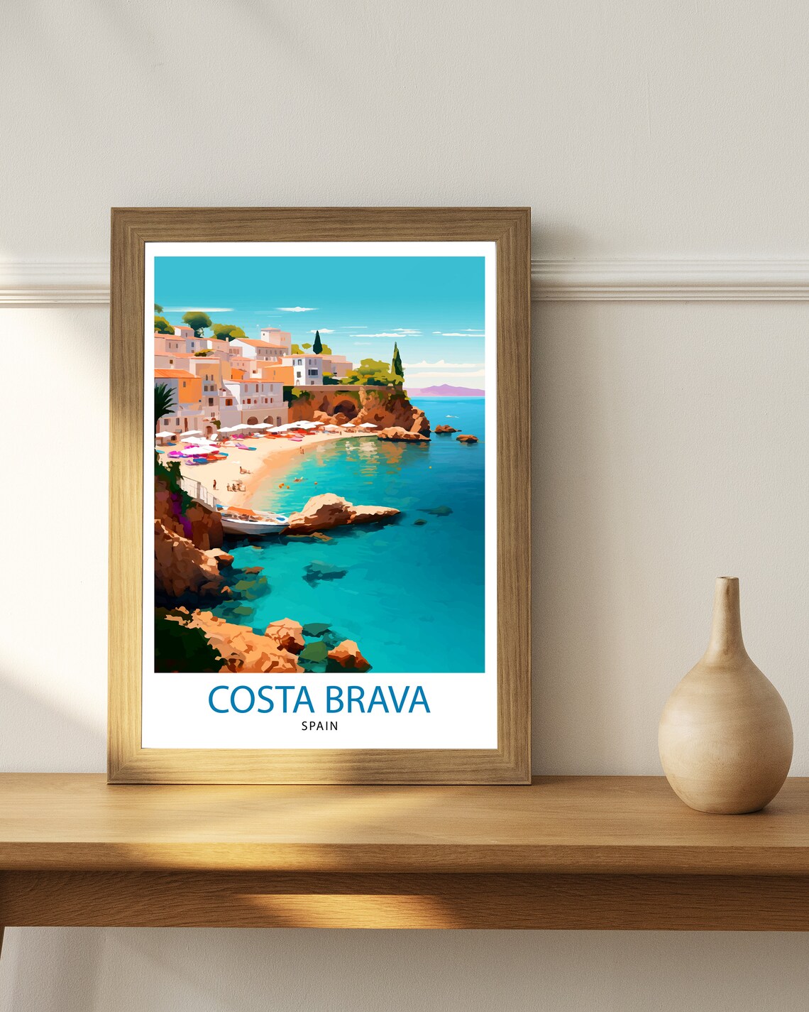 Sunny Costa Brava Spain Turquoise Cove Beach Village Travel Poster - Image 2