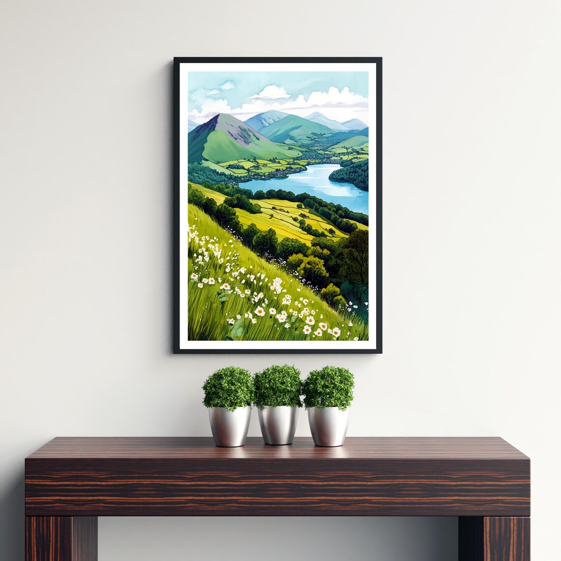 Cat Bells Lake District Fell Lakeside Mountains Wildflowers Art Poster - Image 3