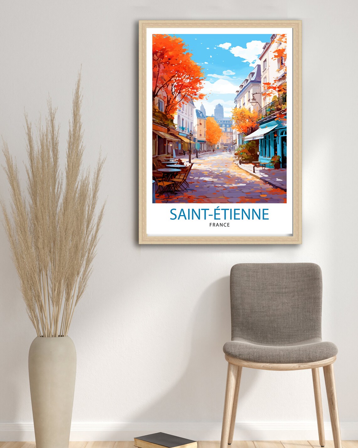 Saint Etienne France Autumn Street Cafes Orange Trees Poster - Image 3