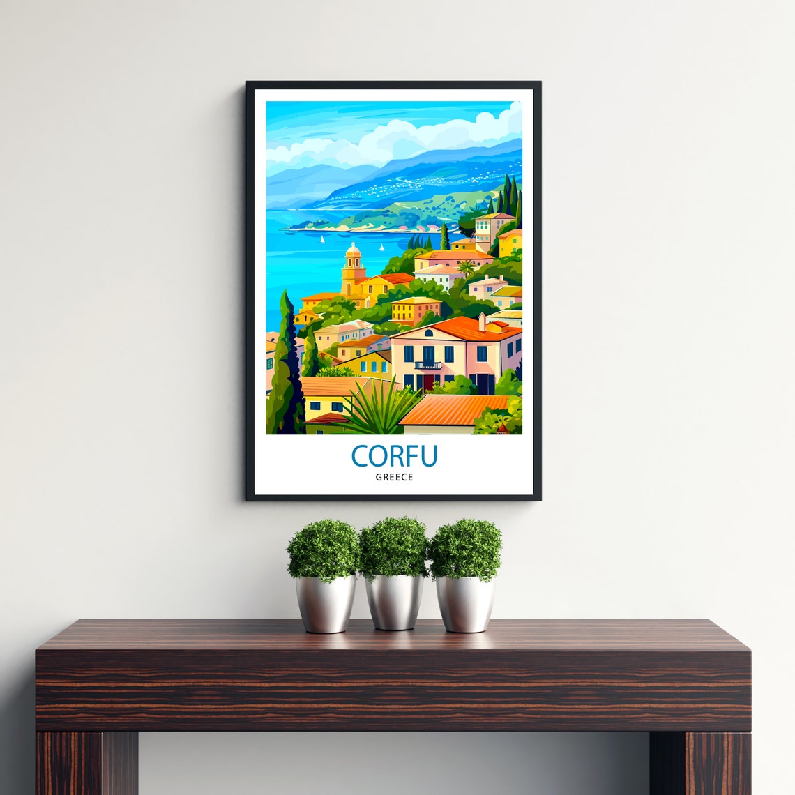 Corfu Greece Hillside Town Bay View Greek Island Travel Poster - Image 3