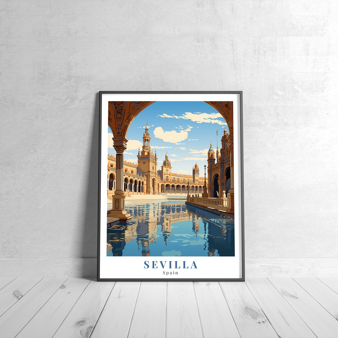 Andalusian Sevilla Plaza De Espana Canal Reflection Travel Poster