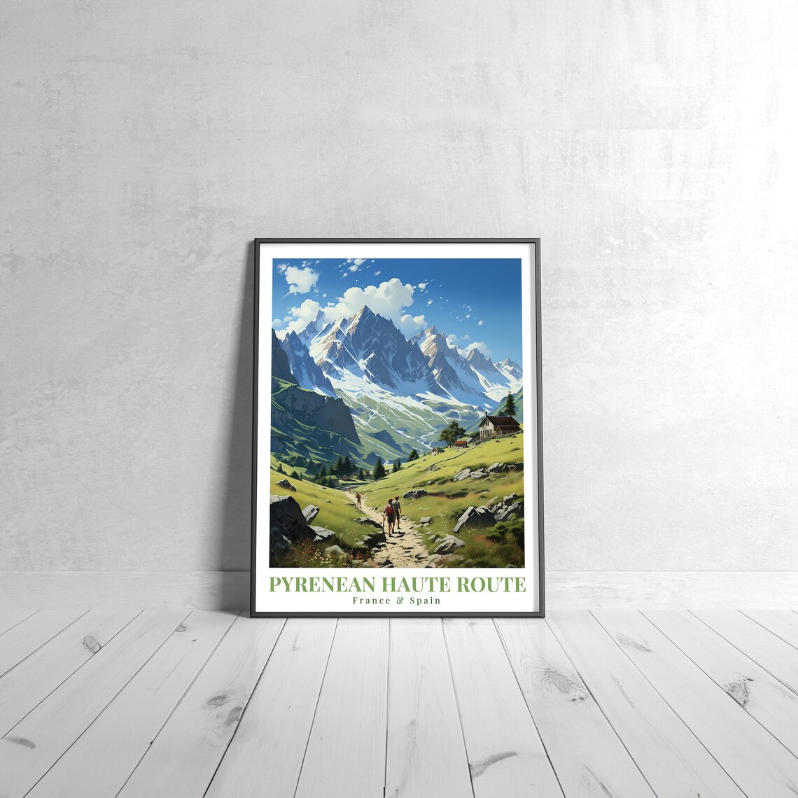 Pyrenean Haute Route France Spain Vintage Mountain Hiking Travel Poster
