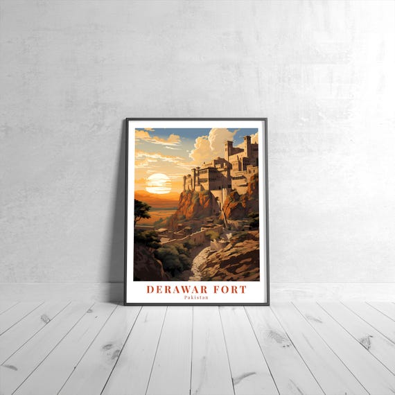 Derawar Fort Vintage Travel Poster Retro Pakistan Art Print Colorful Home Decor Wall Unique Gift