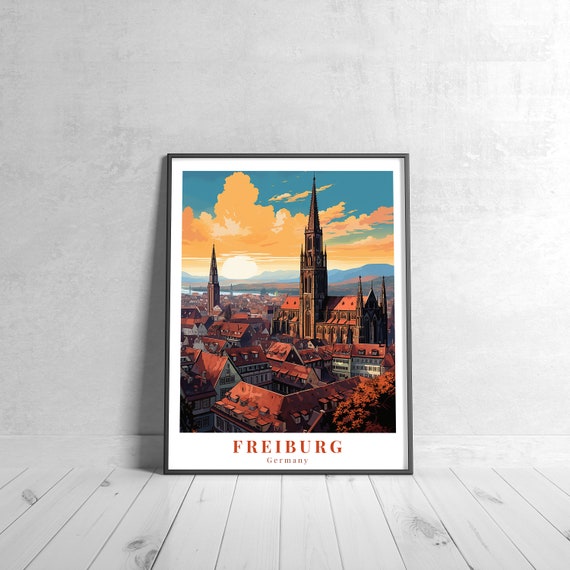 Freiburg Vintage Travel Poster Retro Germany Art Print Colorful Home Decor Wall Unique Gift