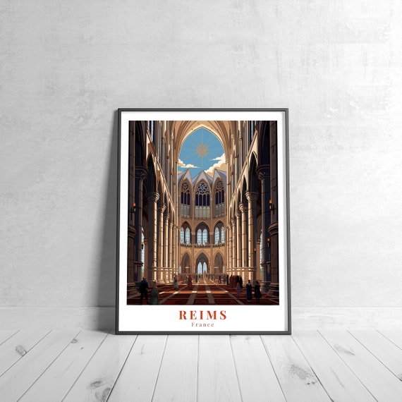 Reims Vintage Travel Poster Retro France Art Print Colorful Home Decor Wall Unique Gift