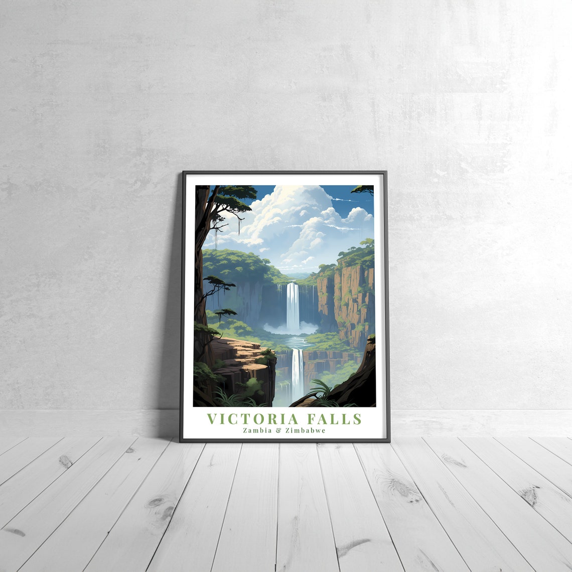 Victoria Falls Zambia Zimbabwe Vintage Thundering Waterfall Poster