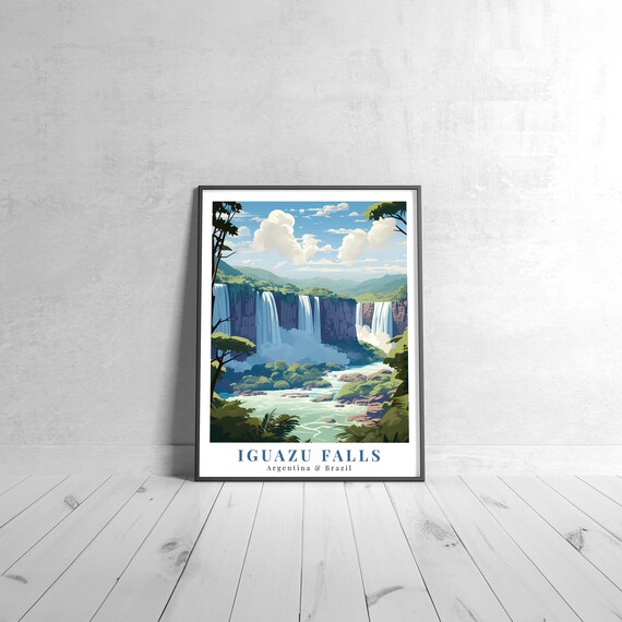 Iguazu Falls Argentina Brazil Waterfall Jungle Vintage Travel Poster
