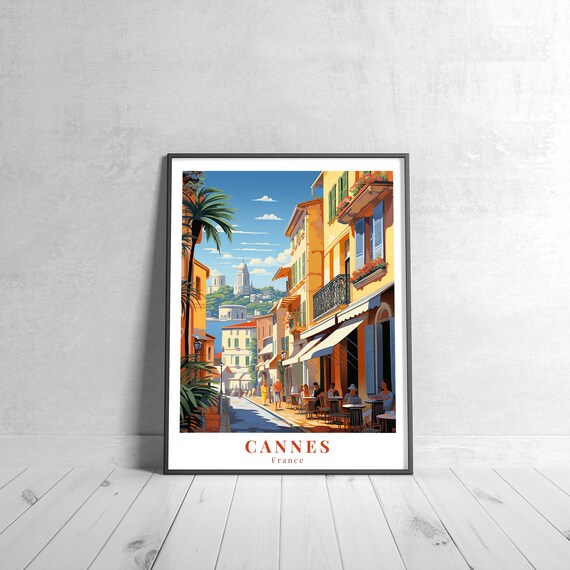 Cannes France Vintage Travel Poster of Riviera Cafe Street Scene