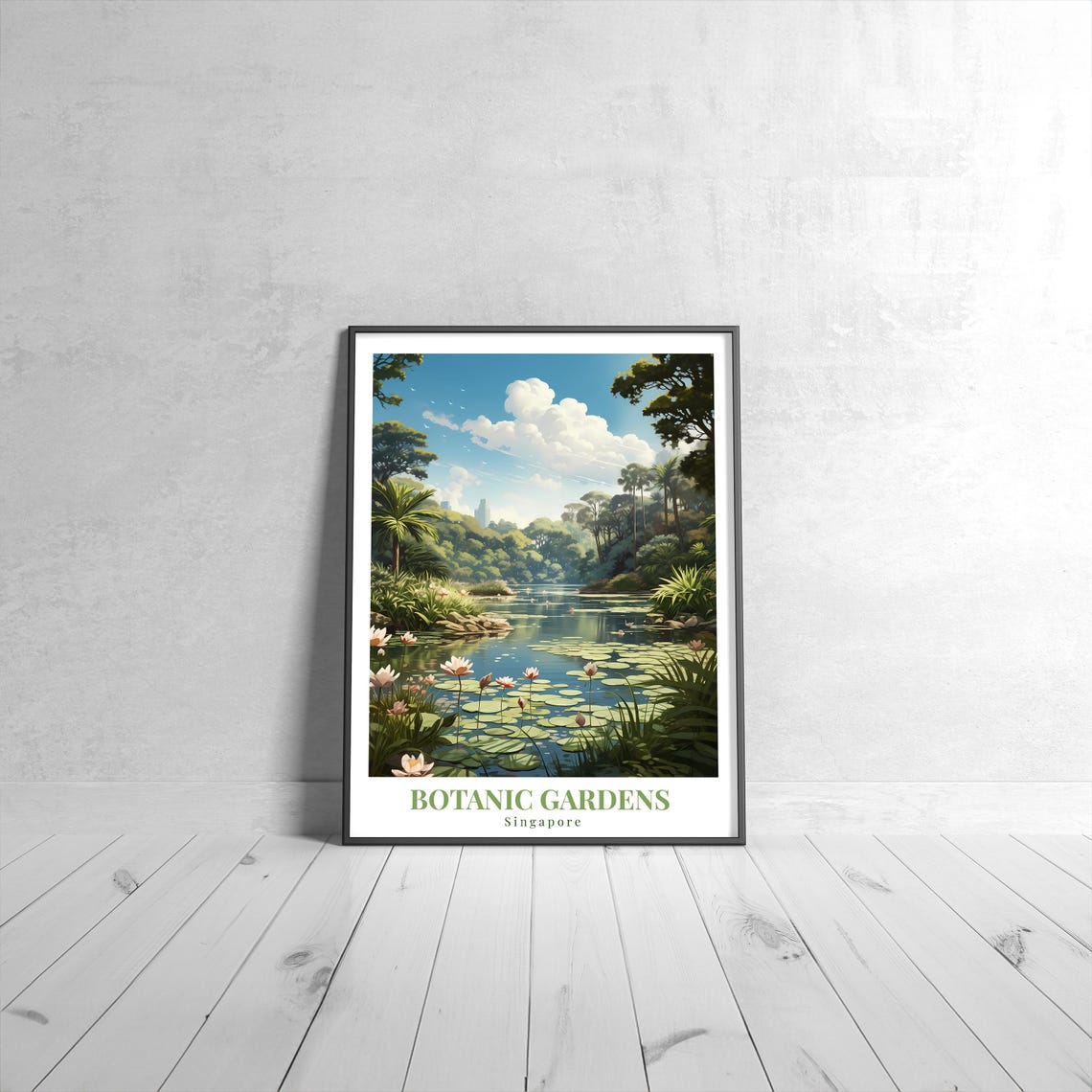 Singapore Botanic Gardens Water Lily Pond Vintage Travel Poster