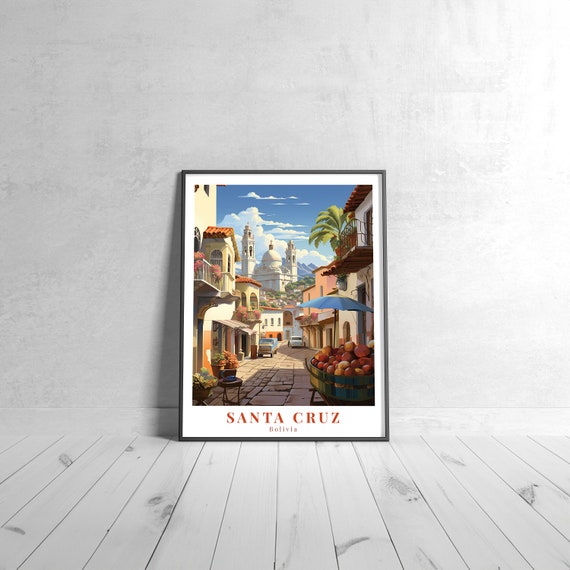 Santa Cruz Vintage Travel Poster Retro Bolivia Art Print Colorful Home Decor Wall Unique Gift