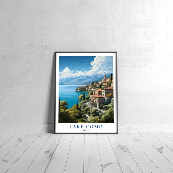 Lake Como Italy Vintage Lakeside Village Alps View Travel Poster