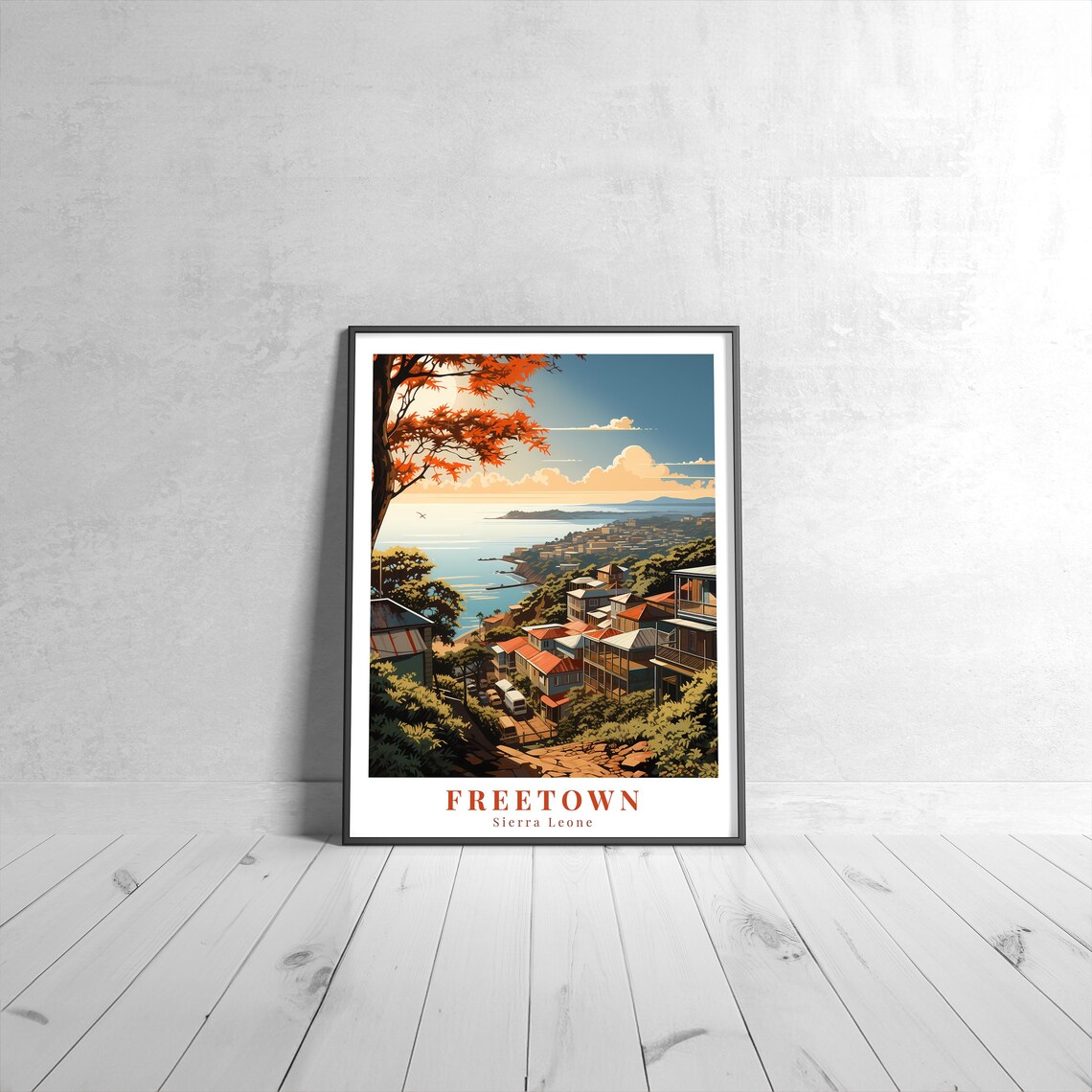 Freetown Sierra Leone Coastal City Hills Sunset Travel Poster