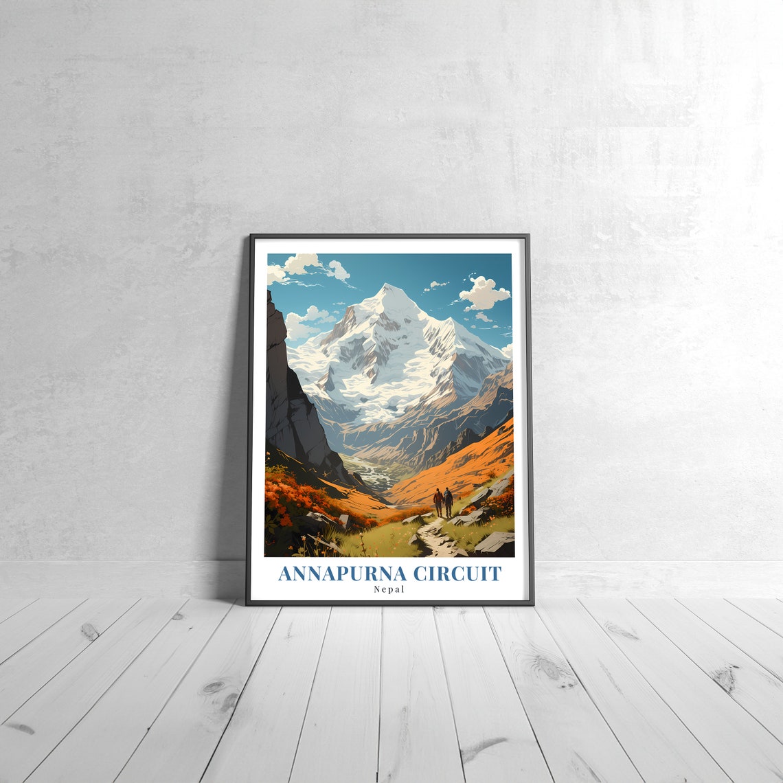 Annapurna Circuit Nepal Vintage Travel Style Mountain Art Poster