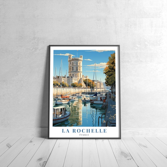 La Rochelle Vintage Travel Poster Retro France Art Print Colorful Home Decor Wall Unique Gift