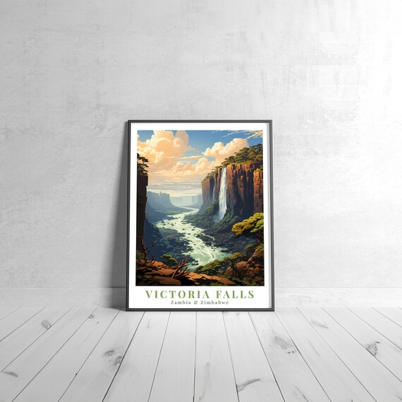 Victoria Falls Zambia Zimbabwe Waterfall Vintage Travel Poster
