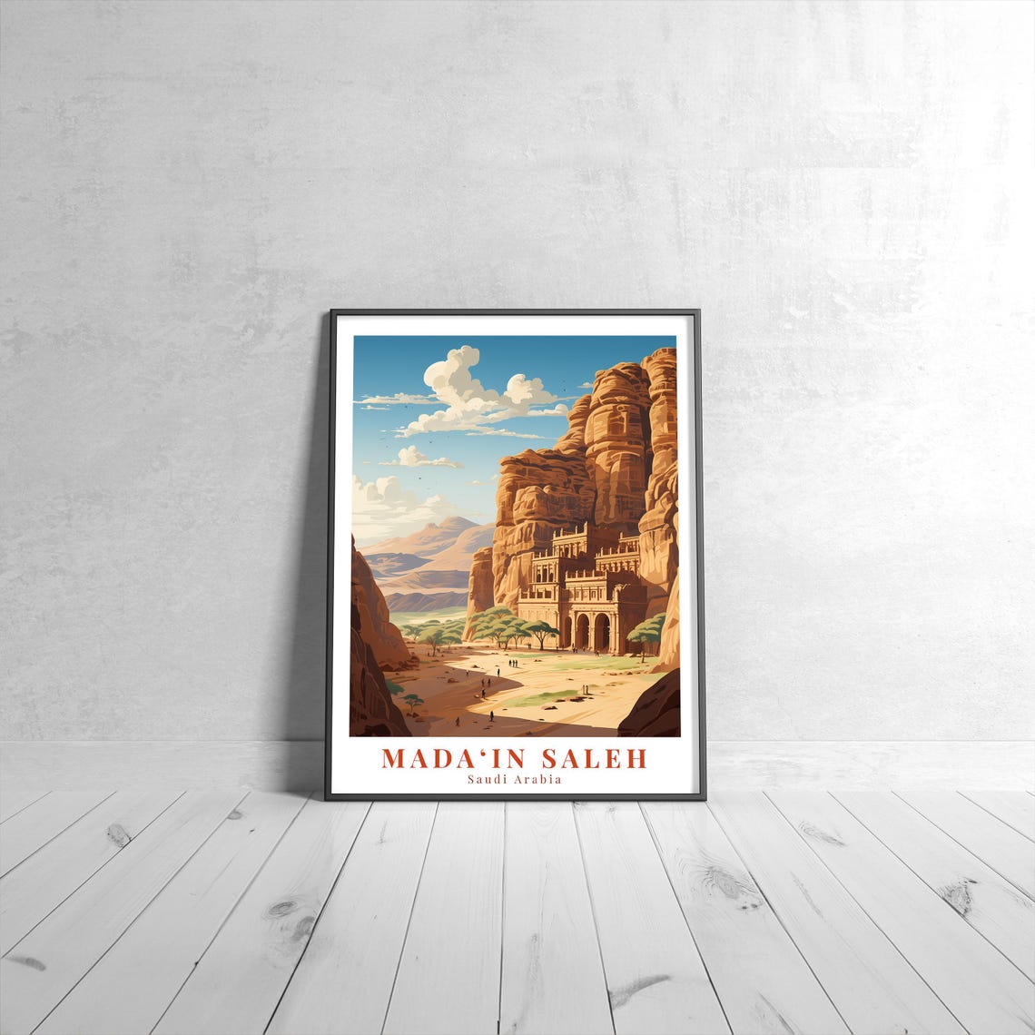Madain Saleh Saudi Arabia Vintage Travel Poster Rock Carved Tombs