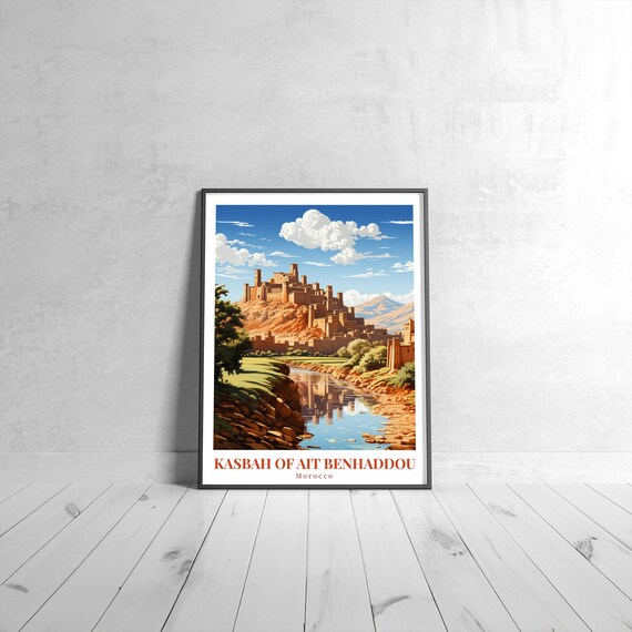 Kasbah of Ait Benhaddou Morocco Vintage Travel Poster Mud Fortress