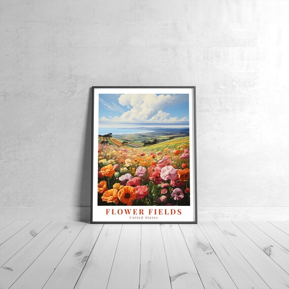 Flower Fields United States Colorful Poppy Bloom Travel Poster