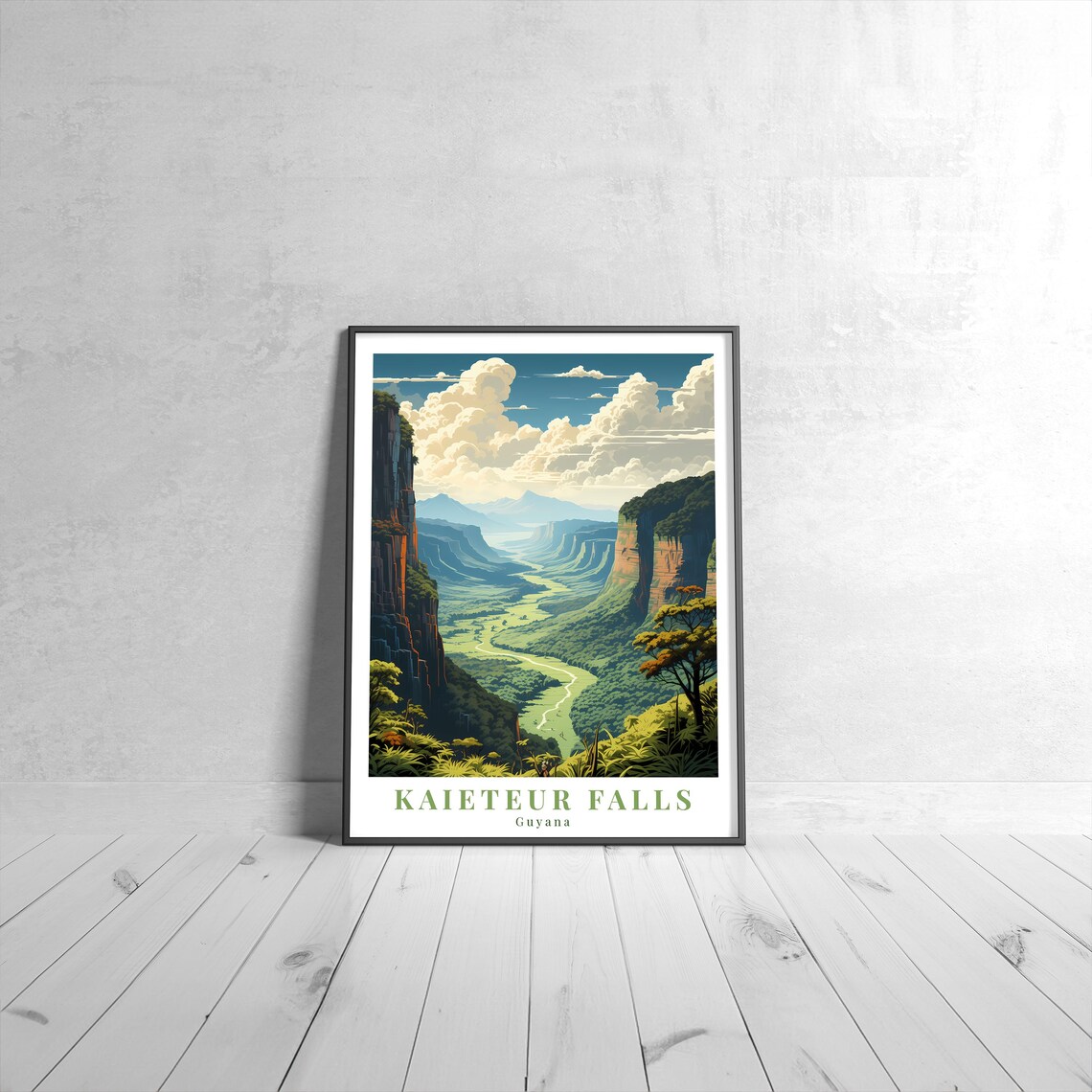 Kaieteur Falls Guyana Vintage Travel Poster of Jungle Gorge Falls