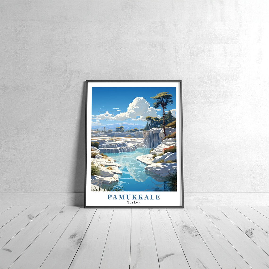 Pamukkale Vintage Travel Poster, Retro Turkey