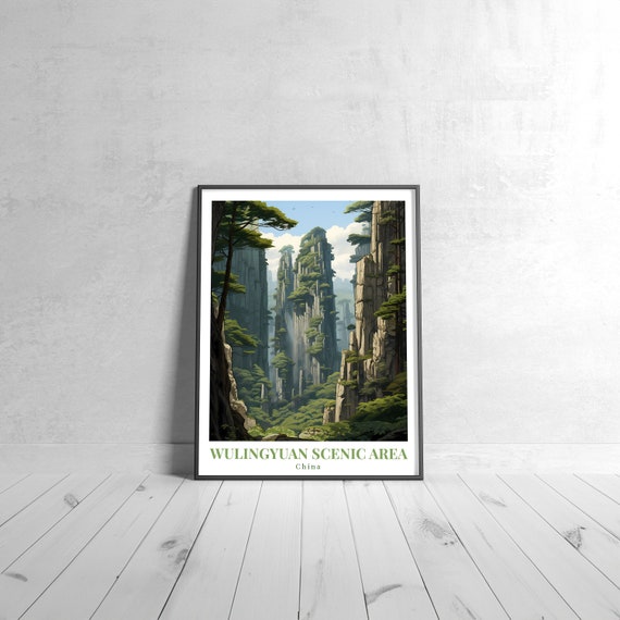 Wulingyuan Scenic Area Vintage Travel Poster Retro China Art Print Colorful Home Decor Wall Unique Gift