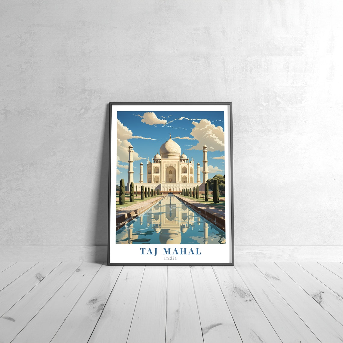 Taj Mahal India Marble Mausoleum Reflection Vintage Travel Poster