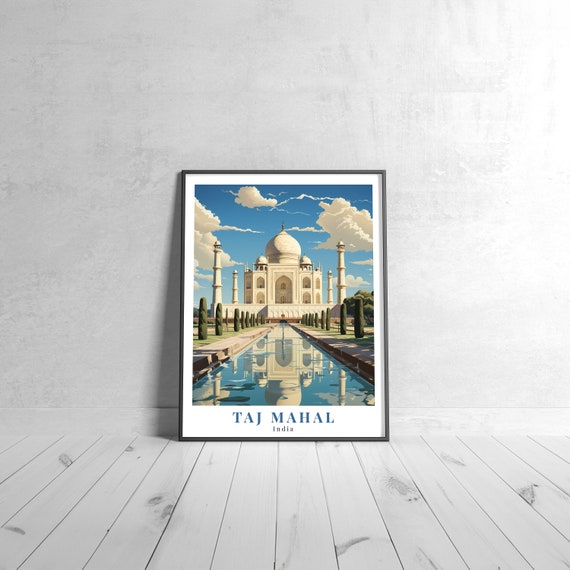 Taj Mahal Vintage Travel Poster Retro India Art Print Colorful Home Decor Wall Unique Gift
