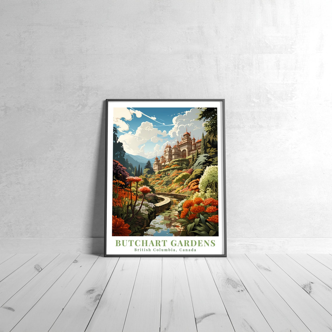 Butchart Gardens Canada Sunken Garden Flower Blooms Travel Poster