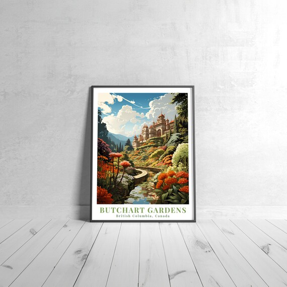 Butchart Gardens Canada Sunken Garden Flower Blooms Travel Poster