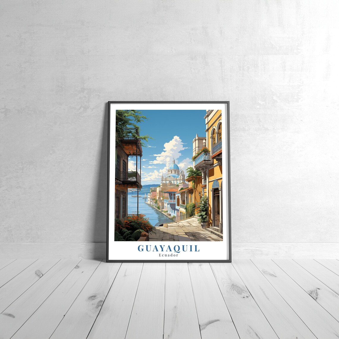 Guayaquil Ecuador Sunny Vintage Riverfront Colonial Travel Poster