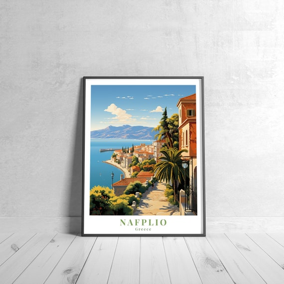 Nafplio Vintage Travel Poster Retro Greece Art Print Colorful Home Decor Wall Unique Gift