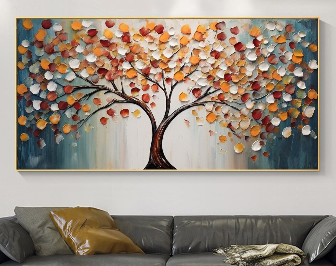 Autumn Tree Impasto Palette Knife Colorful Living Room Art Poster
