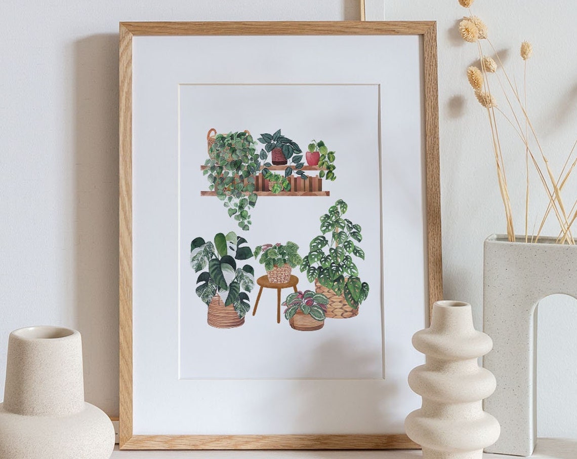 Potted Plants On Shelf Watercolor Botanical Indoor Jungle Poster