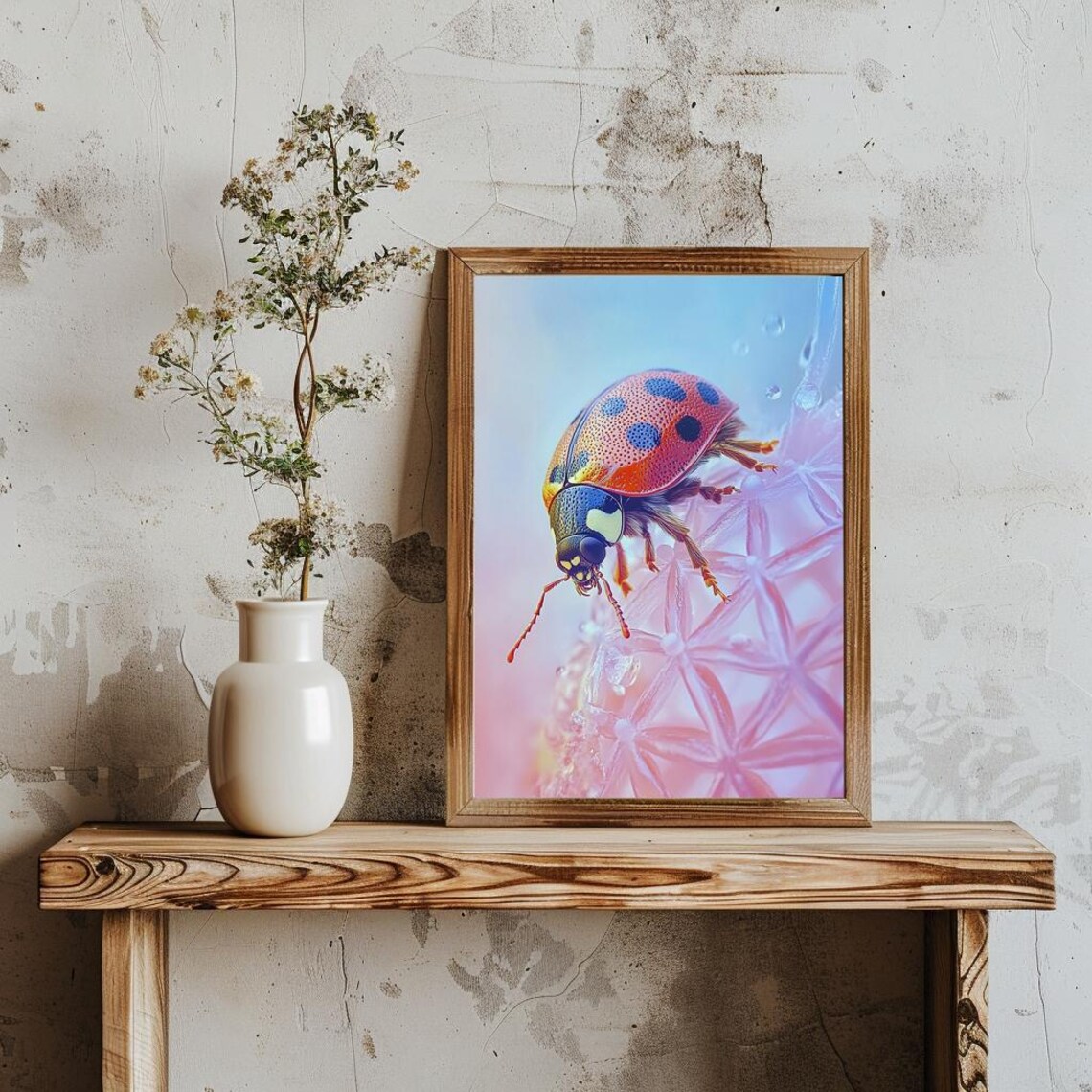 Detailed Ladybug Macro Photography on Pink Flower Blossom Poster - Image 3
