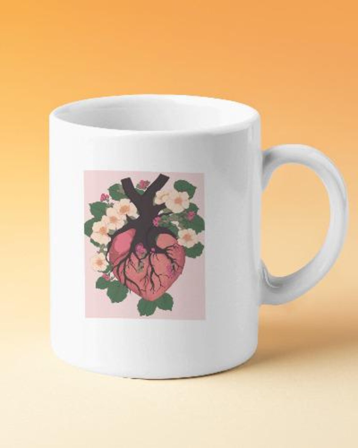 Anatomical Heart with Floral Botanical Illustration Pink Poster - Image 2