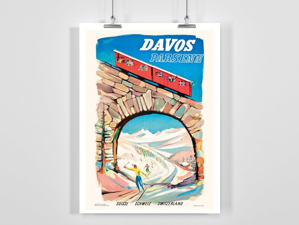 Davos Parsenn Vintage Ski Travel Poster