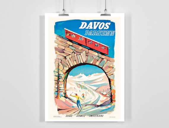 Davos Parsenn Vintage Ski Travel Poster