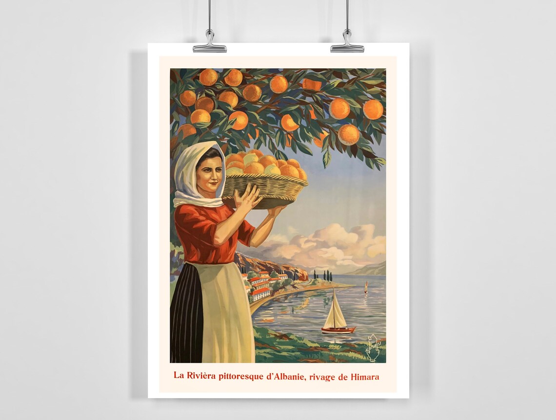 Himara Albania Vintage Travel Poster, Riviera Scene